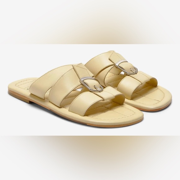NIB Free People Sloan Buckle Flat Sandals in Light Yellow - Size 8 - Picture 2 of 9